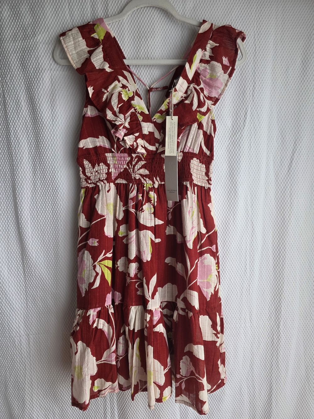 NWT Calypso St. Barth Red Floral Smocked Mini Dress Size XS